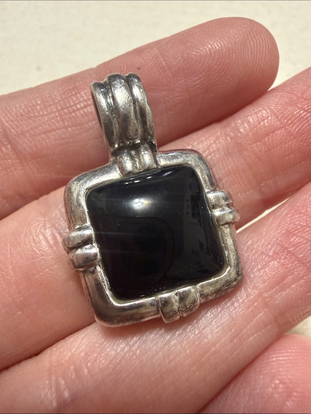 Sterling Silver 925 Black Onyx Square Pendant